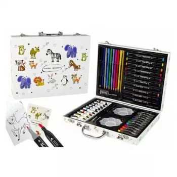 iLike Set de papelería y arte para niños 68 piezas con rotuladores, lápices de colores, lápices y accesorios Multicolor