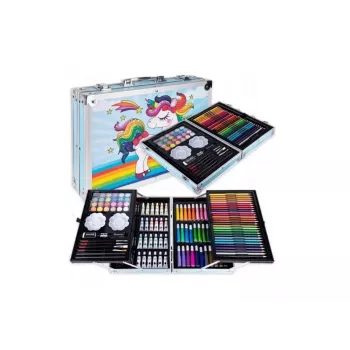iLike Set de papelería y arte para niños 145 piezas kit creativo de dibujo estuche azul Kiddyz KIDD-ART-145B-BL