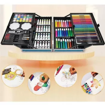 iLike Set de papelería y arte para niños 145 piezas kit creativo de dibujo estuche rosa