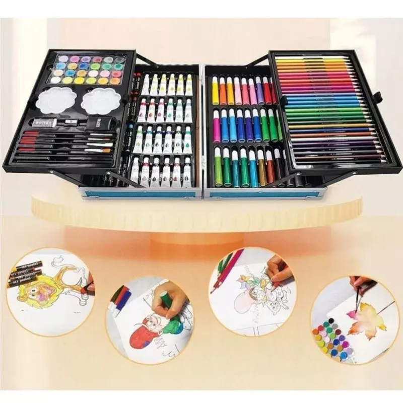 iLike Set de papelería y arte para niños 145 piezas kit creativo de dibujo estuche rosa