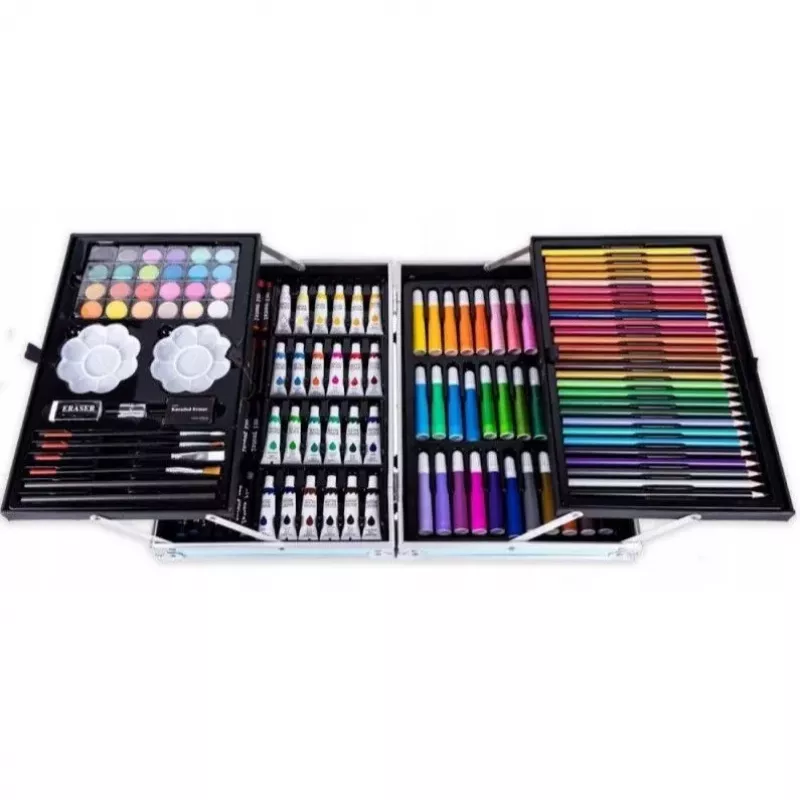 iLike Set de papelería y arte para niños 145 piezas kit creativo de dibujo estuche rosa