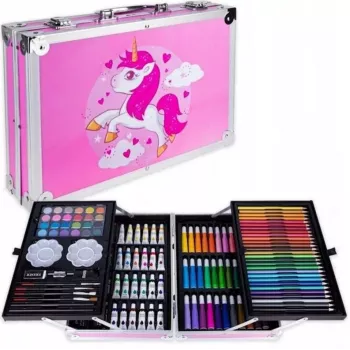 iLike Set de papelería y arte para niños 145 piezas kit creativo de dibujo estuche rosa