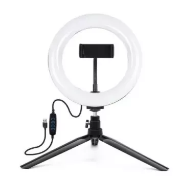 Elight ST6-5 anillo de luz LED de 16cm 10W con soporte para móvil + trípode de metal de 0,5m + disparador remoto BT Negro