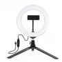 Elight ST6-5 anillo de luz LED de 16cm 10W con soporte para móvil + trípode de metal de 0,5m + disparador remoto BT Negro