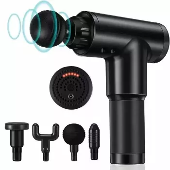 iLike GG Pistola de masaje muscular fascial portátil con vibración variable de 6 niveles + 3 accesorios negro