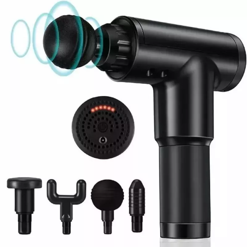 iLike GG Pistola de masaje muscular fascial portátil con vibración variable de 6 niveles + 3 accesorios negro