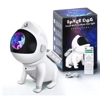 Elight G6 Proyector de pared y techo con efecto nebulosa perro espacial y altavoz, app Bluetooth, mando a distancia, blanco