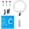 Elight SR18 Anillo de luz LED de 45 cm con 3 soportes para smartphone + adaptador 220V + mando a distancia BT negro
