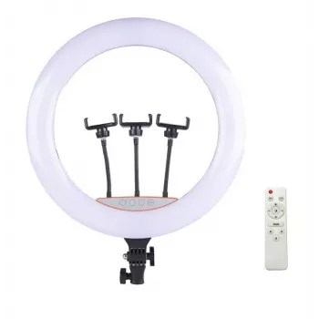 Elight SR18 Anillo de luz LED de 45 cm con 3 soportes para smartphone + adaptador 220V + mando a distancia BT negro
