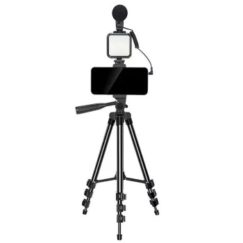Elight M5 Kit de vídeo y foto para smartphone Vlog con luz LED, micrófono, trípode 1,3 m, mando a distancia