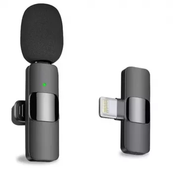 CP K9 Micrófono de pinza inalámbrico Lightning para smartphone con sonido claro y cancelación de ruido (5,7x1,5cm) negro