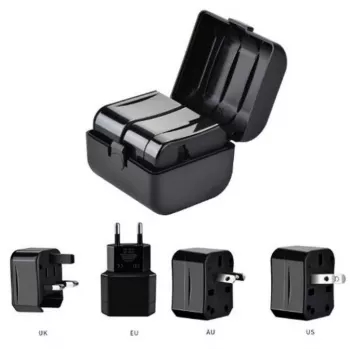 iLike CP TR1 Multiadaptador de red 3 en 1 UK 3 clavijas - Euro 2 clavijas - US (EE. UU.) - Asia + estuche de almacenamiento negro