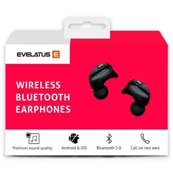 EVELATUS EBE01BK Auriculares True Wireless Stereo In-Ear Bluetooth 5.0 con estuche de carga, IPX4, negro