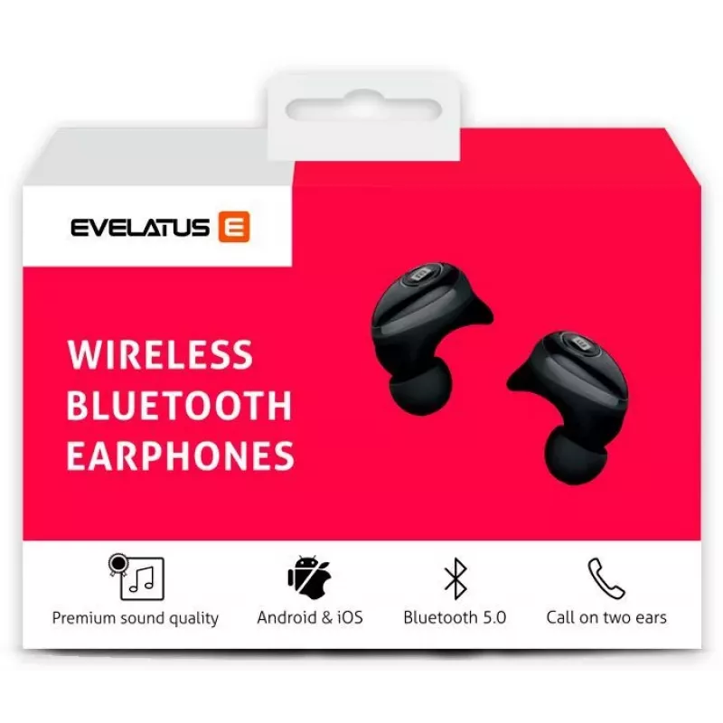 EVELATUS EBE01BK Auriculares True Wireless Stereo In-Ear Bluetooth 5.0 con estuche de carga, IPX4, negro