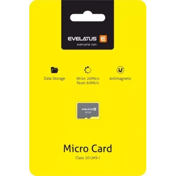 Evelatus Tarjeta MicroSDXC 64GB Class 10 UHS-I U1 V10 60MB/s lectura 20MB/s escritura
