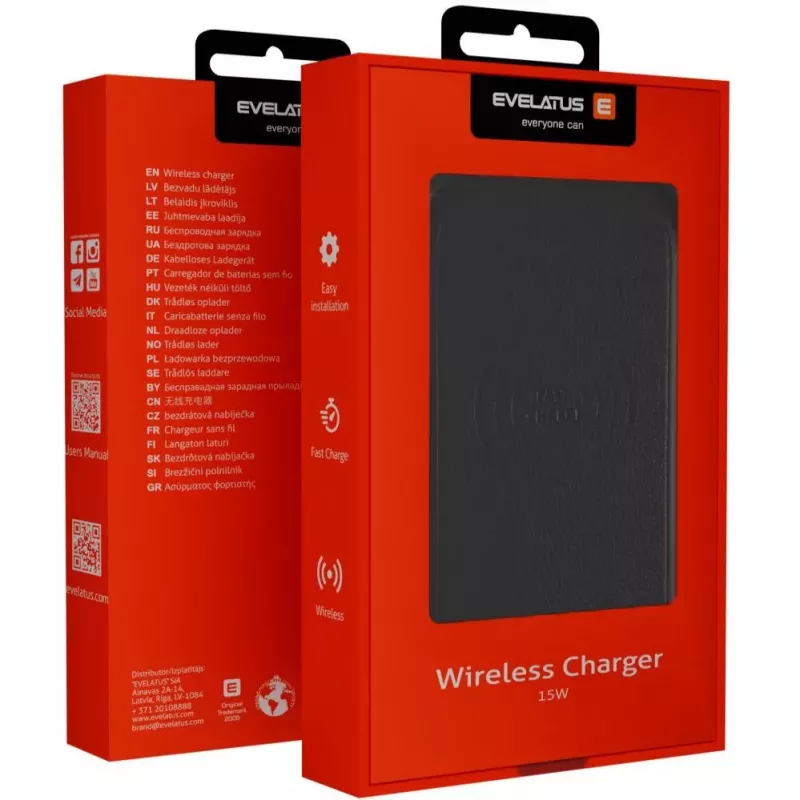 Evelatus Cargador inalámbrico de sobremesa universal EWD01 negro