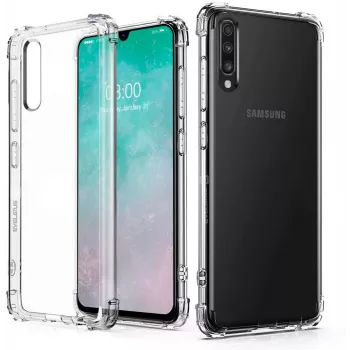 Evelatus Funda de silicona TPU Military Shockproof para Samsung Galaxy A70 Transparente