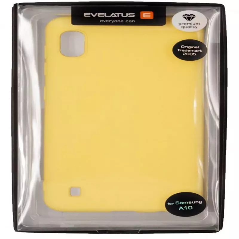 Evelatus Funda de silicona Soft Touch con correa amarilla para Samsung Galaxy A10