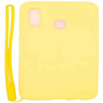 Evelatus Funda de silicona Soft Touch con correa amarilla para Samsung A20e