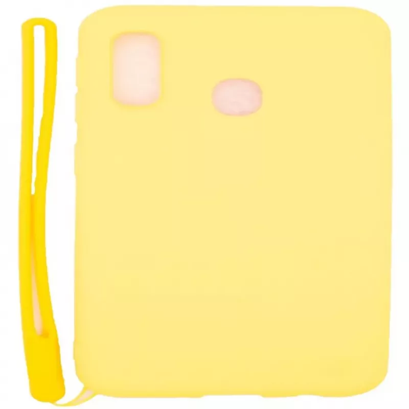 Evelatus Funda de silicona Soft Touch con correa amarilla para Samsung A20e