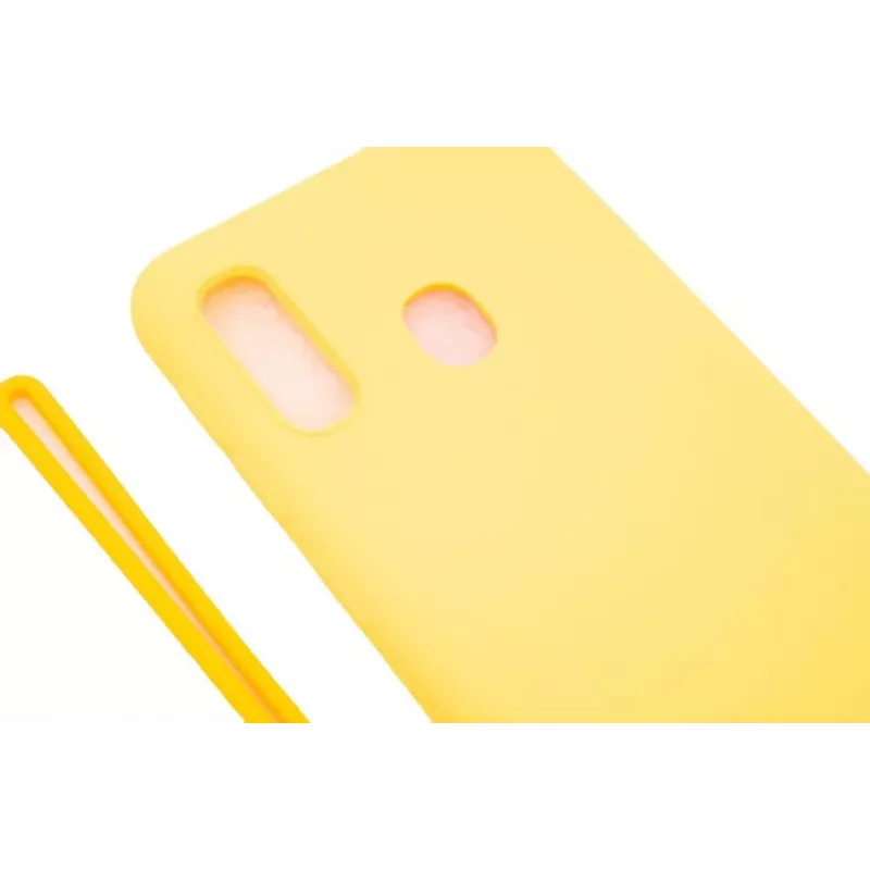 Evelatus Funda de silicona Soft Touch con correa amarilla para Samsung A20e