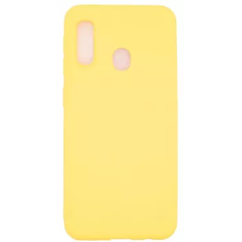 Evelatus Funda de silicona Soft Touch con correa amarilla para Samsung A20e