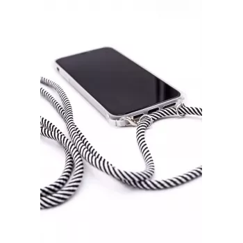 Evelatus Samsung Galaxy A70 Funda con cordón rayas negras transparente