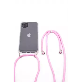 EVELATUS Apple iPhone X/XS Funda con cordón rayas rosa transparente