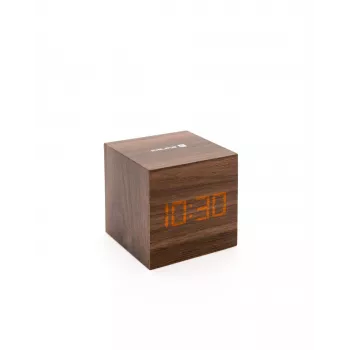 Evelatus Reloj multifunción EMC02 madera - despertador digital LED con indicador de temperatura, veta de madera marrón