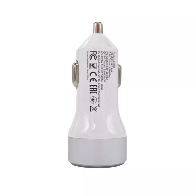 Evelatus Cargador rápido de coche QCC03, blanco