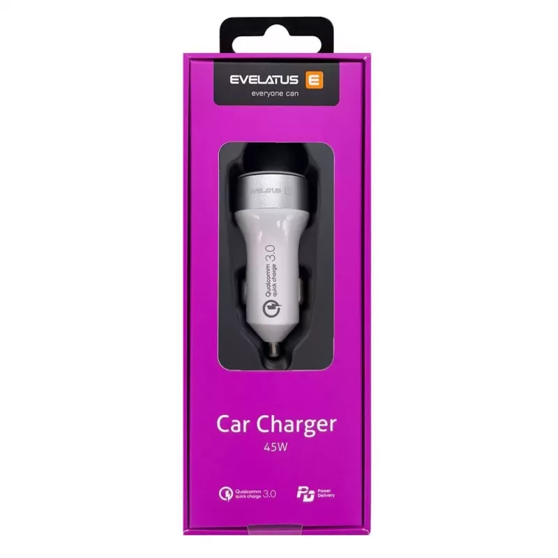 Evelatus Cargador rápido de coche QCC03, blanco