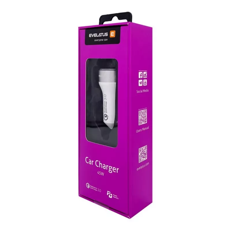 Evelatus Cargador rápido de coche QCC03, blanco