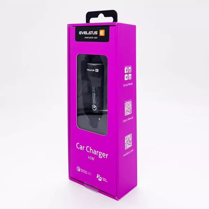 Evelatus Cargador rápido para coche QCC03 Negro
