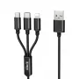 iLike Cable de carga 3 en 1, USB-A a USB-C/Lightning/Micro USB, nailon trenzado, 1,2 m, Negro