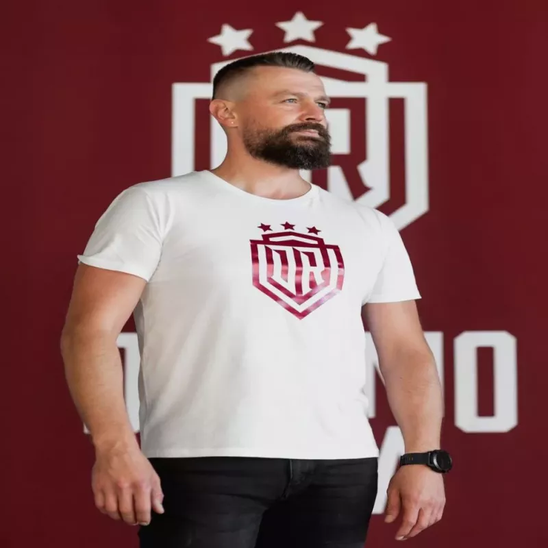 Dinamo Camiseta de hombre XL «DINAMO» con estampado metálico rojo Blanco