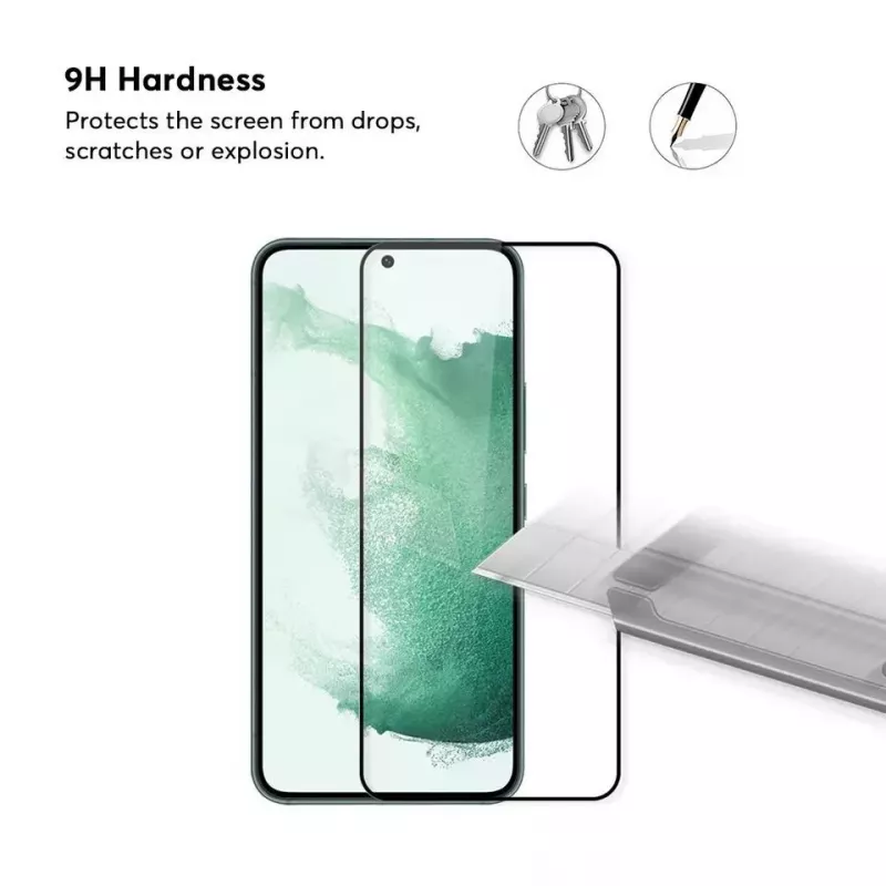 Evelatus Samsung Galaxy S22 protector de pantalla de cristal Full Cover 2.5D con pegamento japonés antiestático