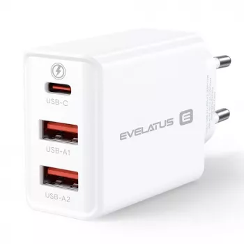 Evelatus Cargador de viaje ETC06 pared EU 3 puertos 32W USB-C / USB-A2 blanco