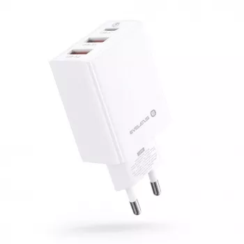Evelatus Cargador de viaje ETC06 pared EU 3 puertos 32W USB-C / USB-A2 blanco