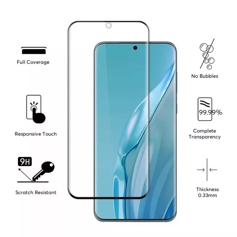 Evelatus Huawei P60 Pro Protector de pantalla 2.5D Full Cover Japan Glue Glass antiestático