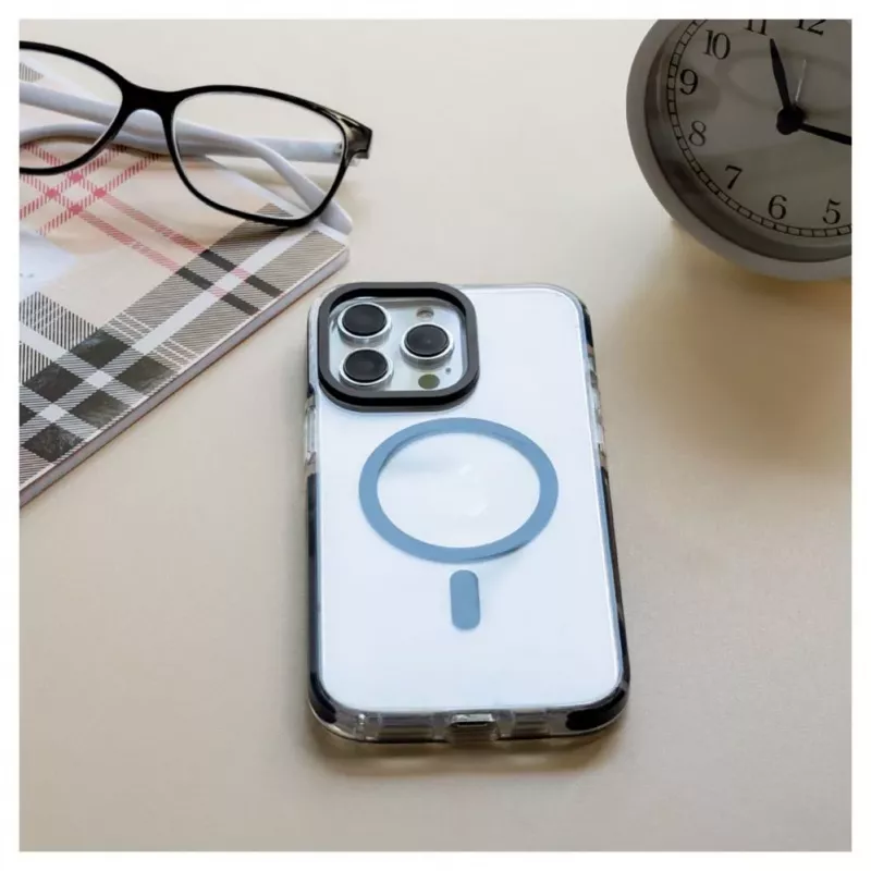 Evelatus Funda transparente PC+TPU con MagSafe para Apple iPhone 15 Pro Max negro transparente