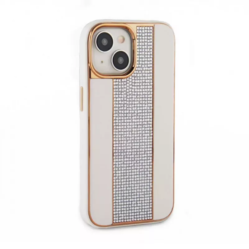 Funda de piel con diamantes iLike para Apple iPhone 15 blanca