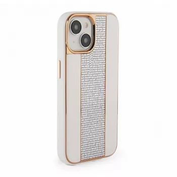 Funda de piel con diamantes iLike para Apple iPhone 15 blanca