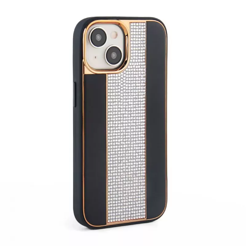Funda de piel con diamantes iLike para Apple iPhone 15 negra