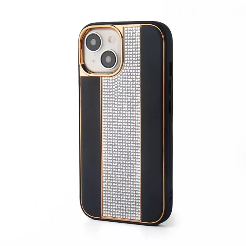Funda de piel con diamantes iLike para Apple iPhone 15 negra