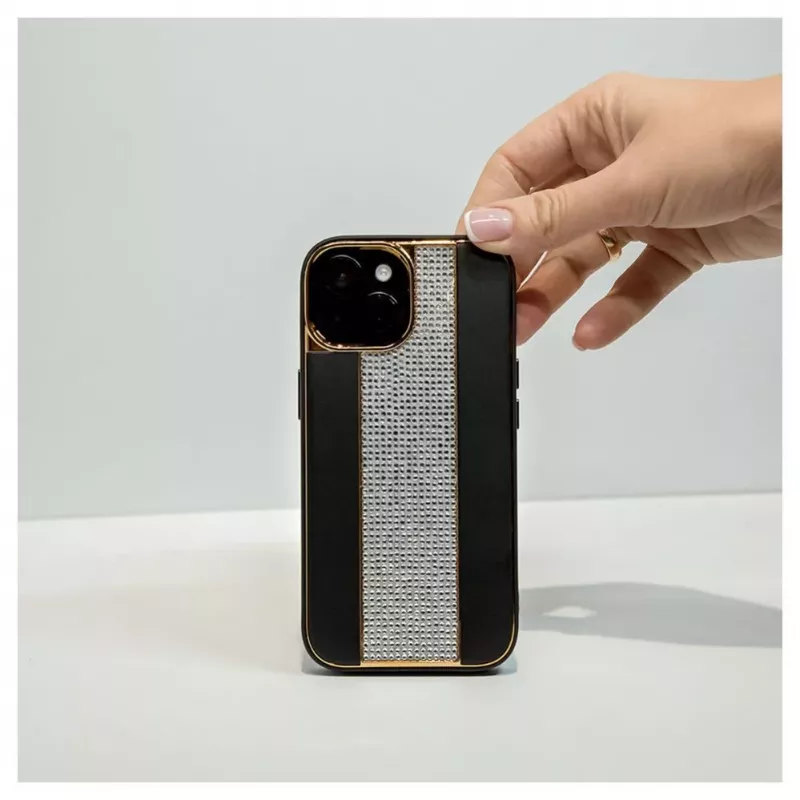 Funda de piel con diamantes iLike para Apple iPhone 15 negra