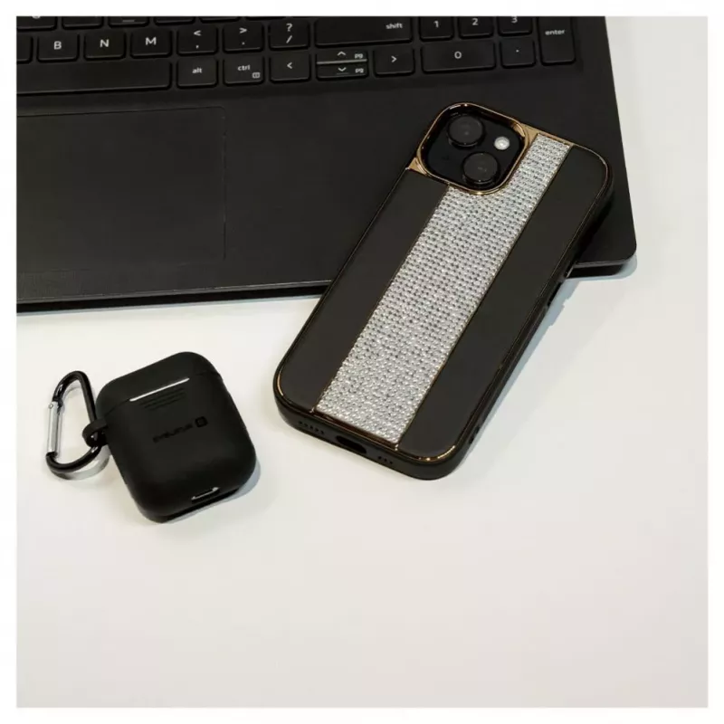 Funda de piel con diamantes iLike para Apple iPhone 15 negra
