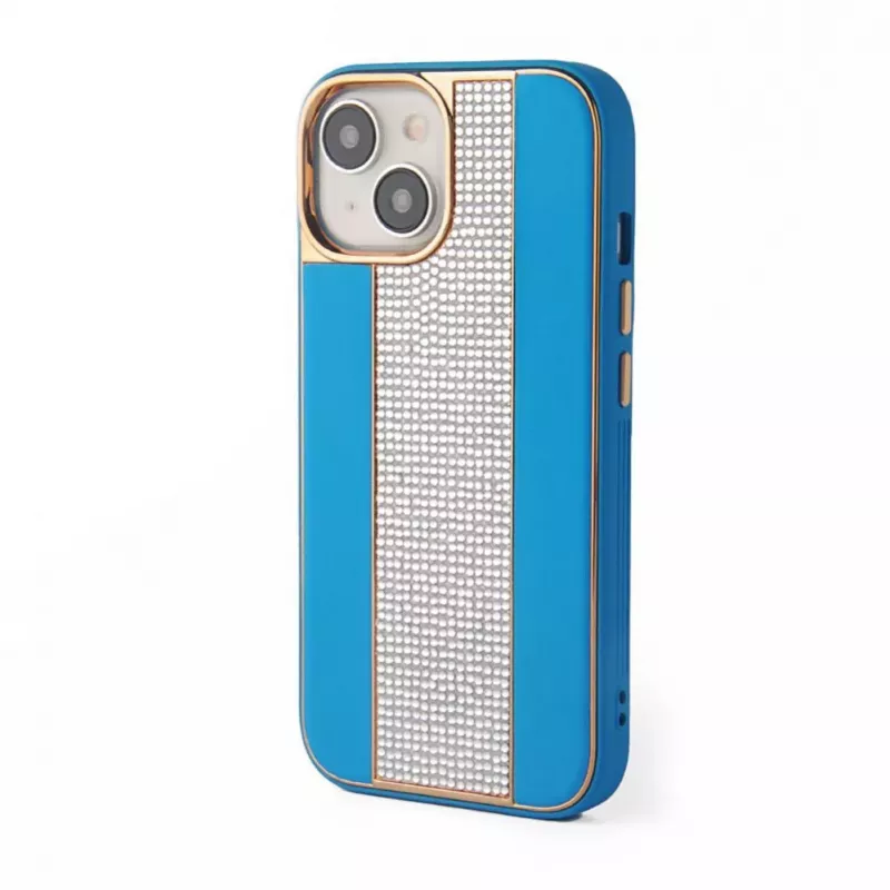 Funda de piel con diamantes iLike para Apple iPhone 15 azul