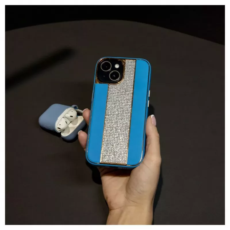 Funda de piel con diamantes iLike para Apple iPhone 15 azul