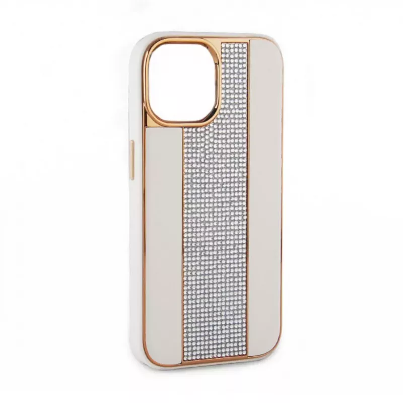 Funda de piel con diamantes iLike para Apple iPhone 15 Pro Max blanca