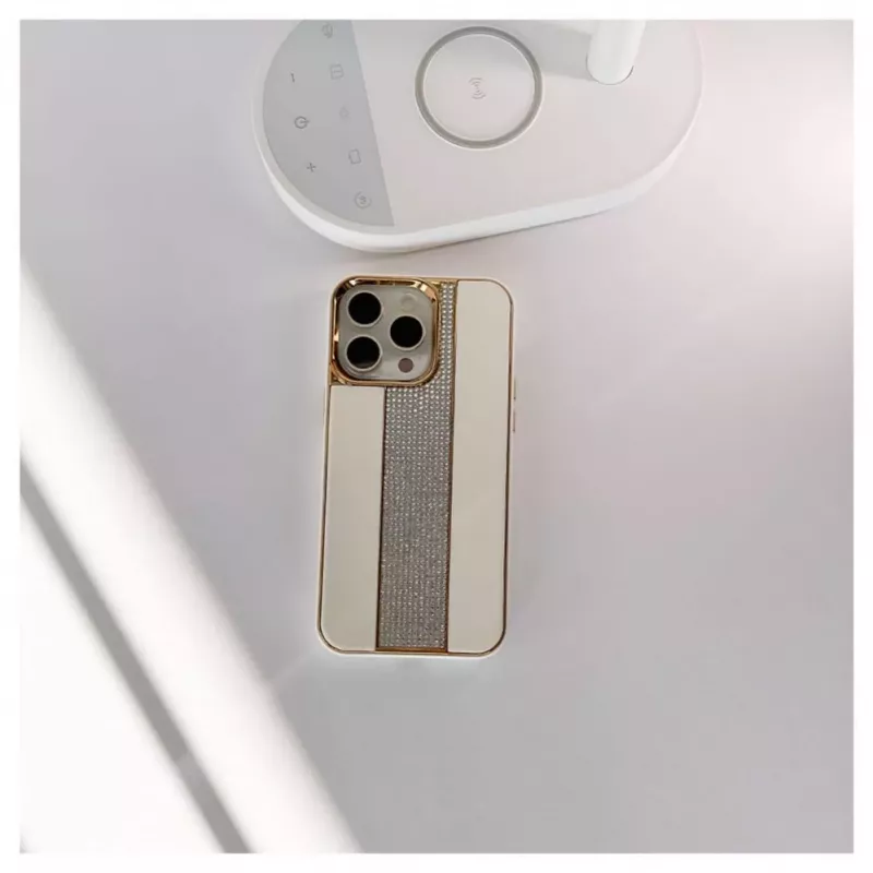Funda de piel con diamantes iLike para Apple iPhone 15 Pro Max blanca